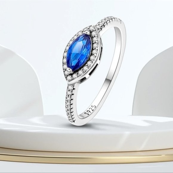 Sterling Silver Blue Stone Dainty Ring - Picture 1 of 8